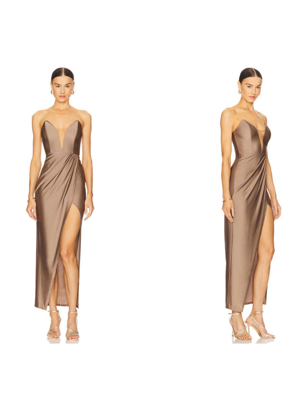 Revolve Micahel Costello Jake Gown strapless satin Taupe Size S $198msrp